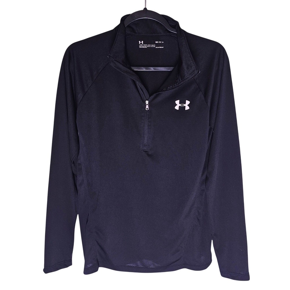 Under Armour Womens HeatGear Quarter Zip Long Sleeve Pullover Black Medium